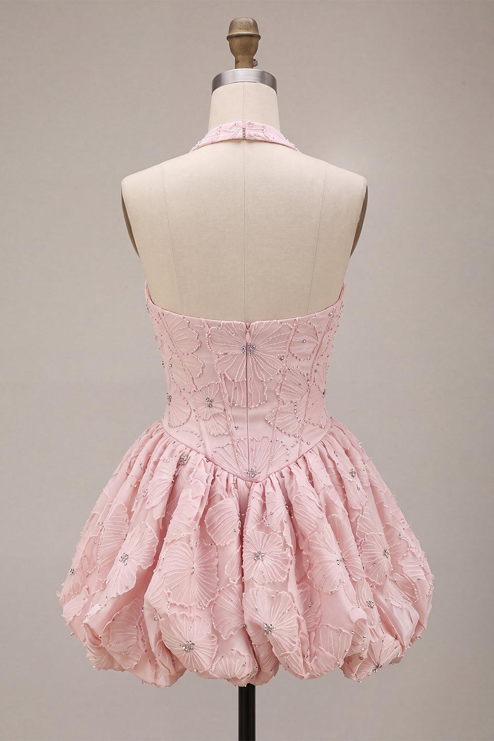 Dressystars Floral Pink A-Line Beaded Short Corset Homecoming Dress