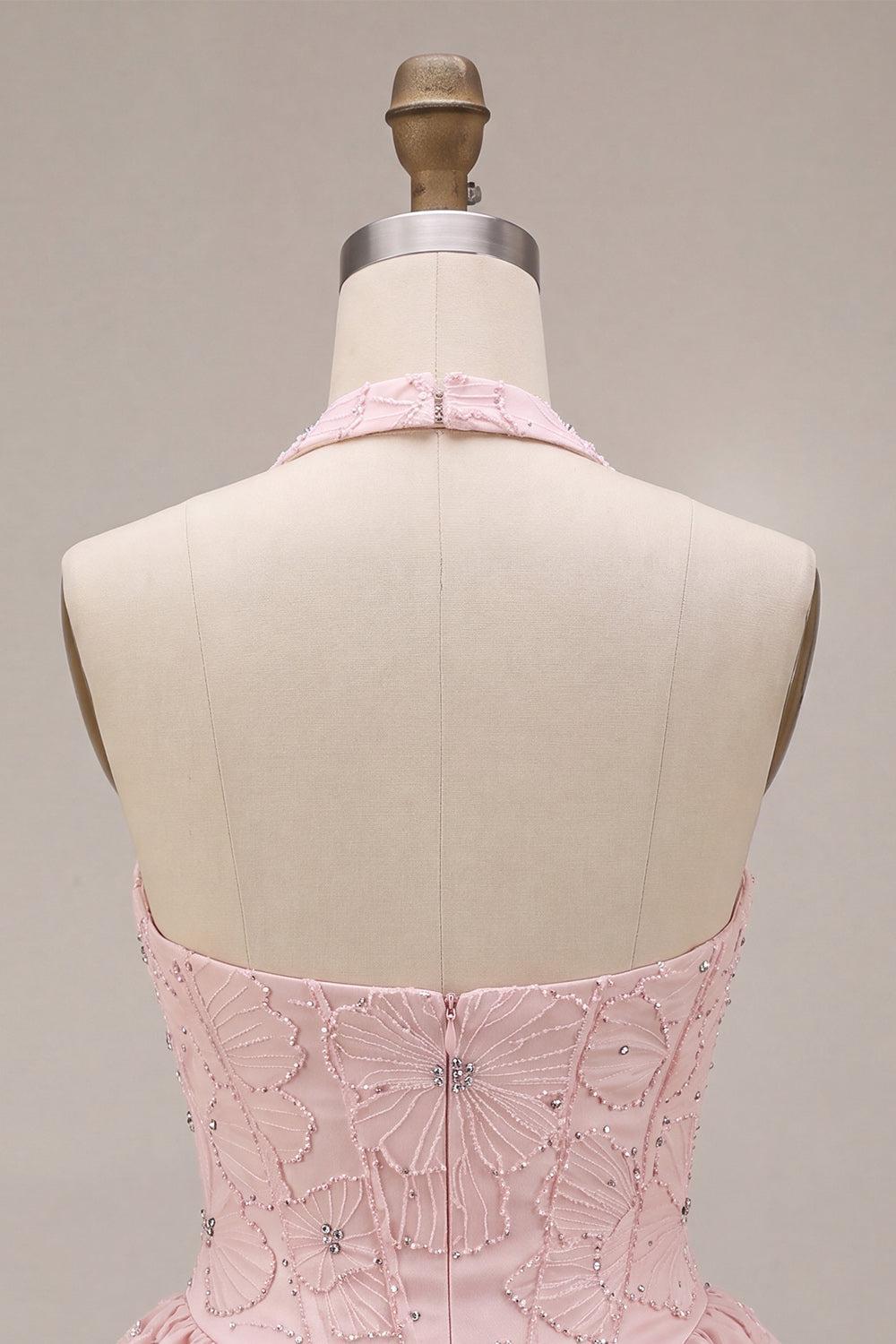 Dressystars Floral Pink A-Line Beaded Short Corset Homecoming Dress
