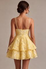 Dressystars Floral Ruffled Light Yellow A Line Beaded Tiered Short Homecoming Dress
