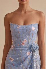 Dressystars Floral Strapless Light Blue Beaded Tight Short Homecoming Dress