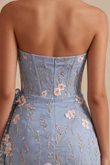 Dressystars Floral Strapless Light Blue Beaded Tight Short Homecoming Dress