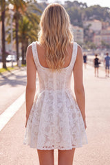 Dressystars Floral White Beaded Lace Scoop Neck A-Line Short Homecoming Dress