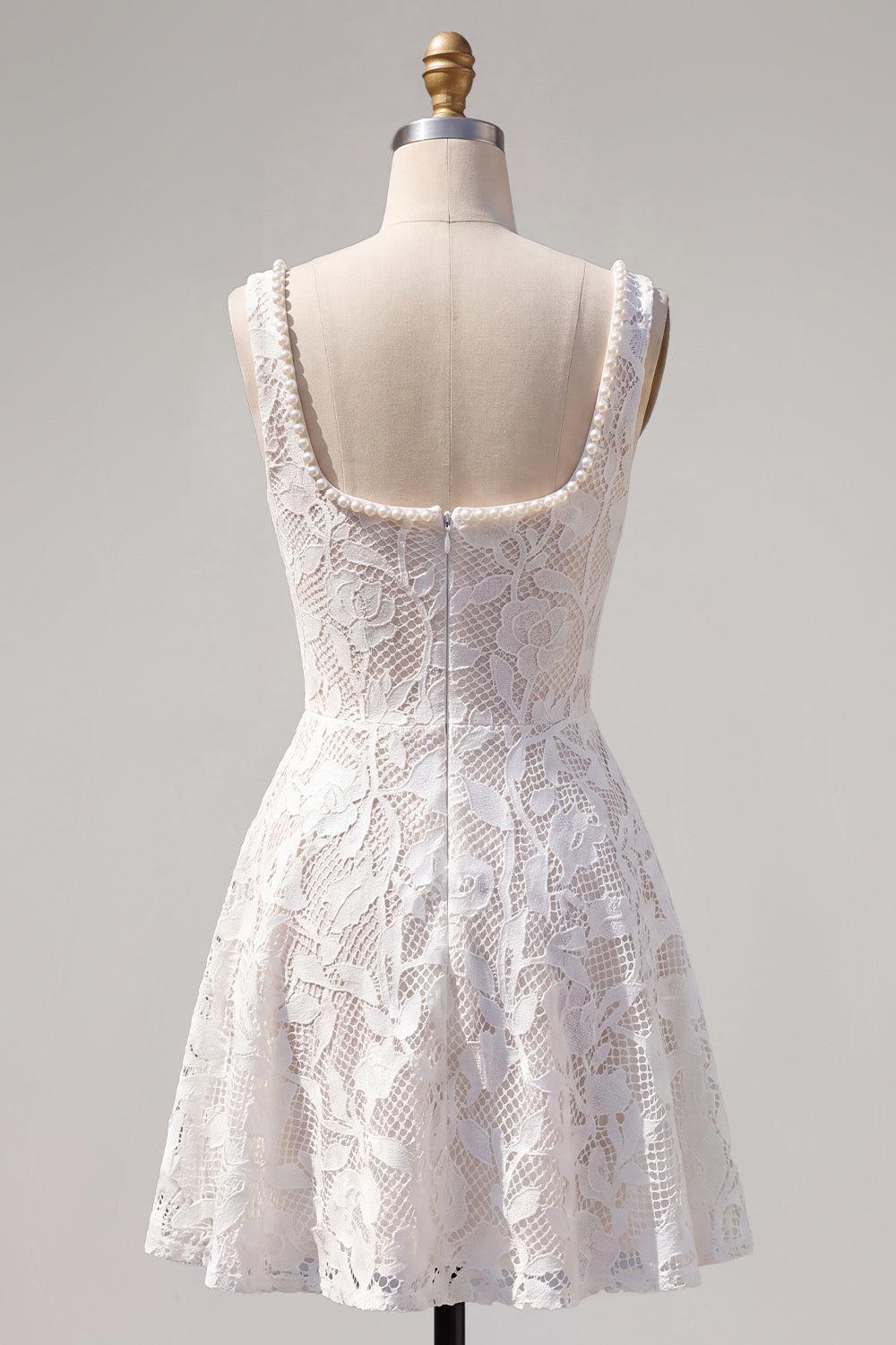 Dressystars Floral White Beaded Lace Scoop Neck A-Line Short Homecoming Dress