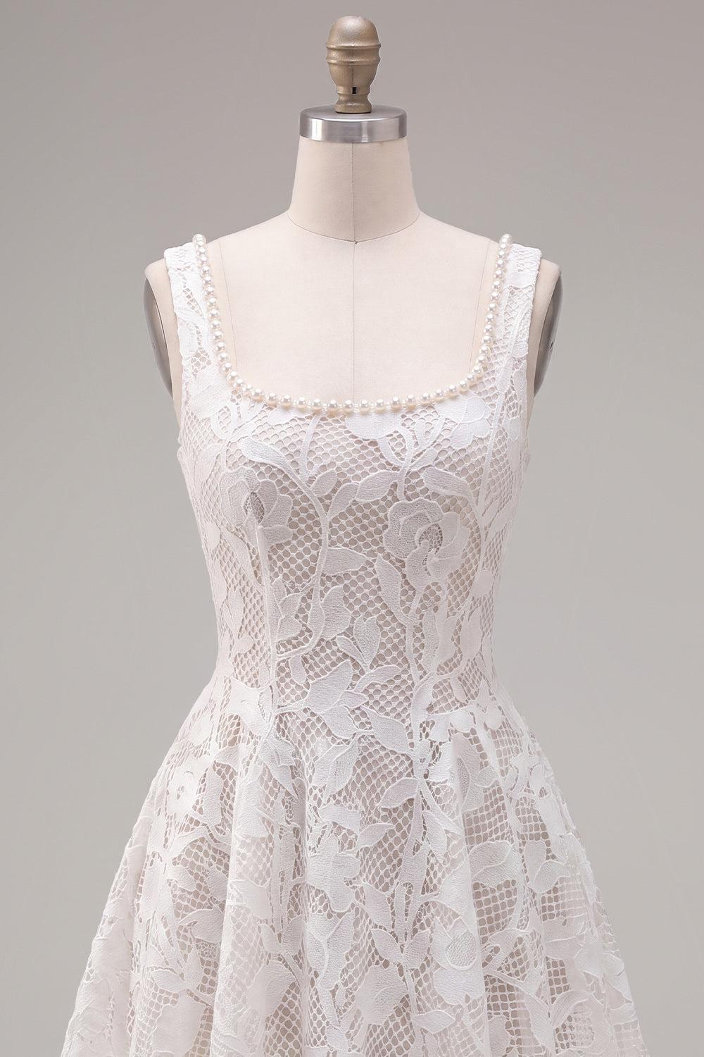 Dressystars Floral White Beaded Lace Scoop Neck A-Line Short Homecoming Dress