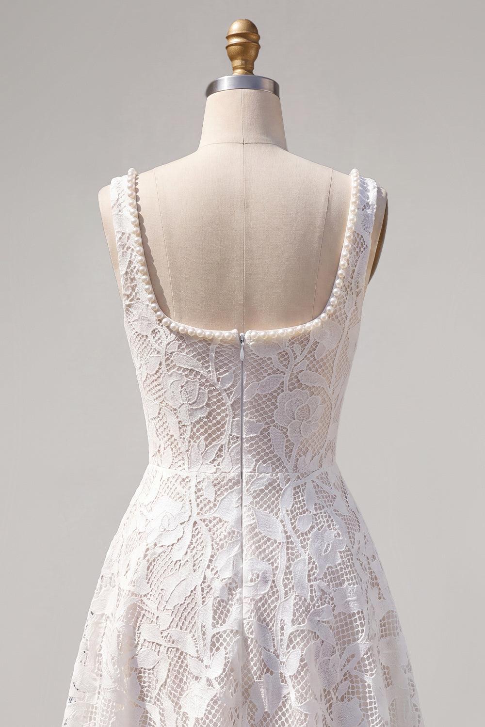 Dressystars Floral White Beaded Lace Scoop Neck A-Line Short Homecoming Dress