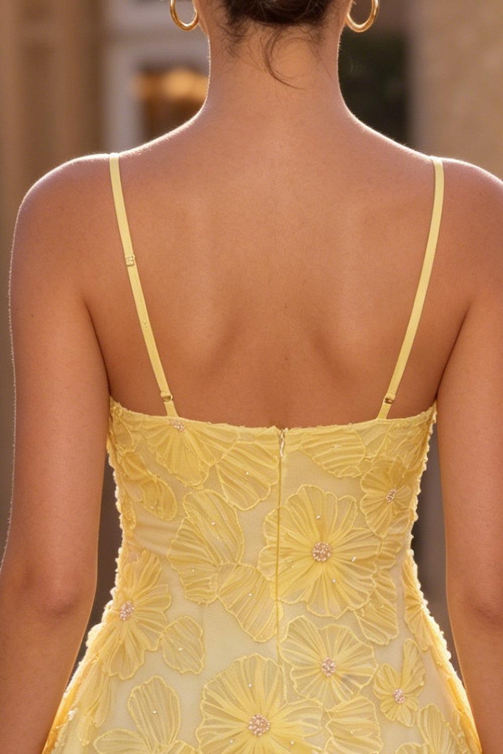 Dressystars Floral Yellow A-Line Beaded Short Homecoming Dress