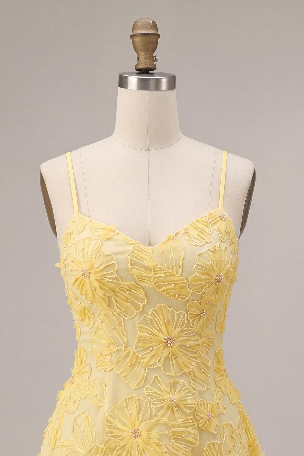 Dressystars Floral Yellow A-Line Beaded Short Homecoming Dress