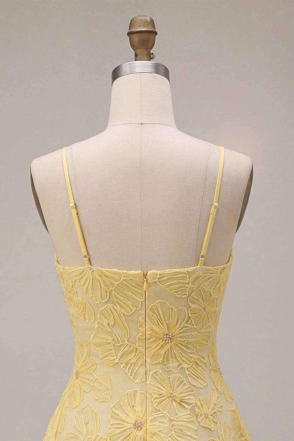 Dressystars Floral Yellow A-Line Beaded Short Homecoming Dress