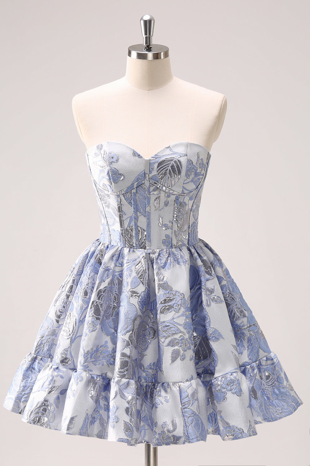 Dressystars Fluffy Blue Homecoming Dress Corset Strapless A Line Short Prom Dress
