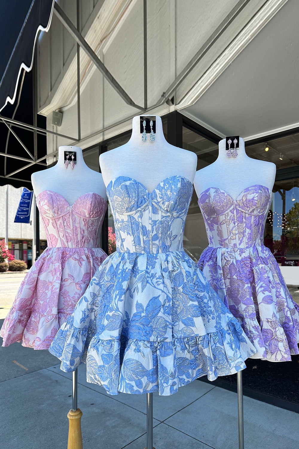 Dressystars Fluffy Blue Homecoming Dress Floral Corset Strapless A Line Short Prom Dress