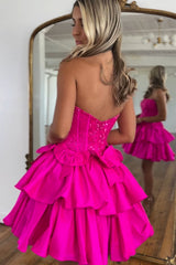 Dressystars Fluffy Fuchsia Homecoming Dress Tight Short Prom Dress with Ruffles
