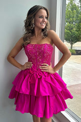 Dressystars Fluffy Fuchsia Homecoming Dresses Short Tight Cocktail Dresses With Ruffles