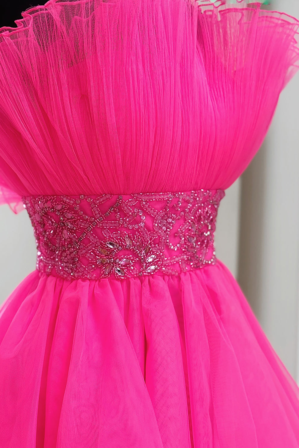 Dressystars Fuchsia A Line Homecoming Dresses Beaded Strapless Short Cocktail Dresses