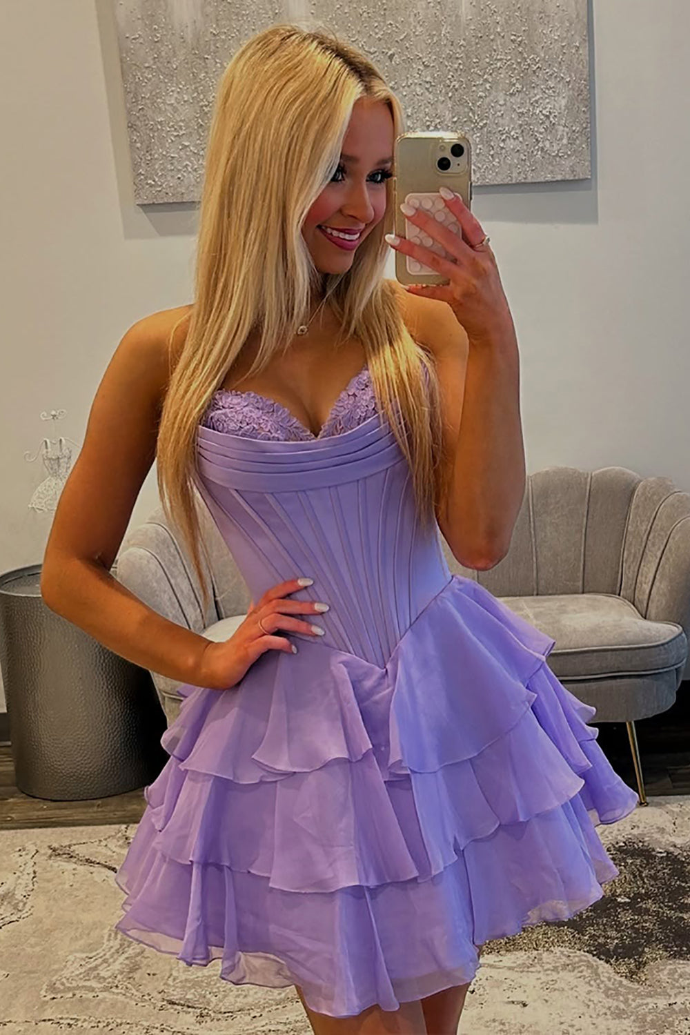 Dressystars Fuchsia A Line Homecoming Dresses Corset Short Cocktail Dresses With Ruffles