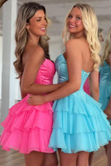 Dressystars Fuchsia A Line Homecoming Dresses Corset Short Cocktail Dresses With Ruffles