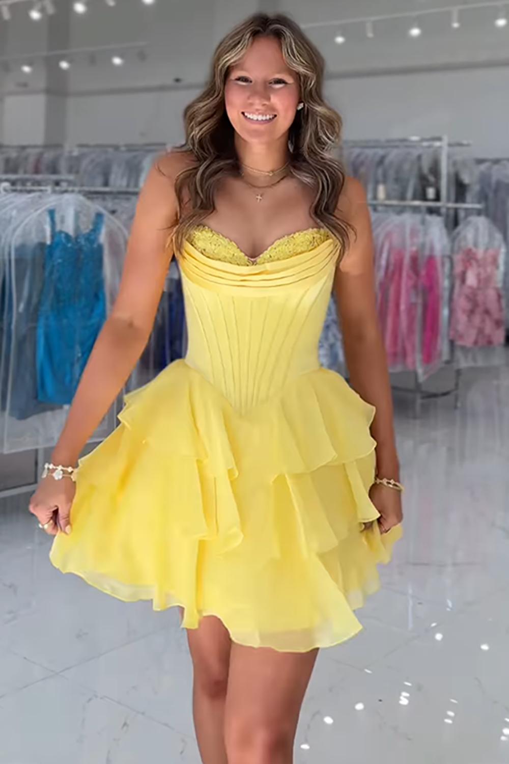 Dressystars Fuchsia A Line Homecoming Dresses Corset Short Cocktail Dresses With Ruffles