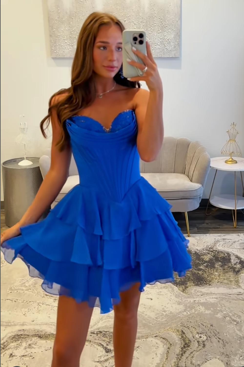 Dressystars Fuchsia A Line Homecoming Dresses Corset Short Cocktail Dresses With Ruffles