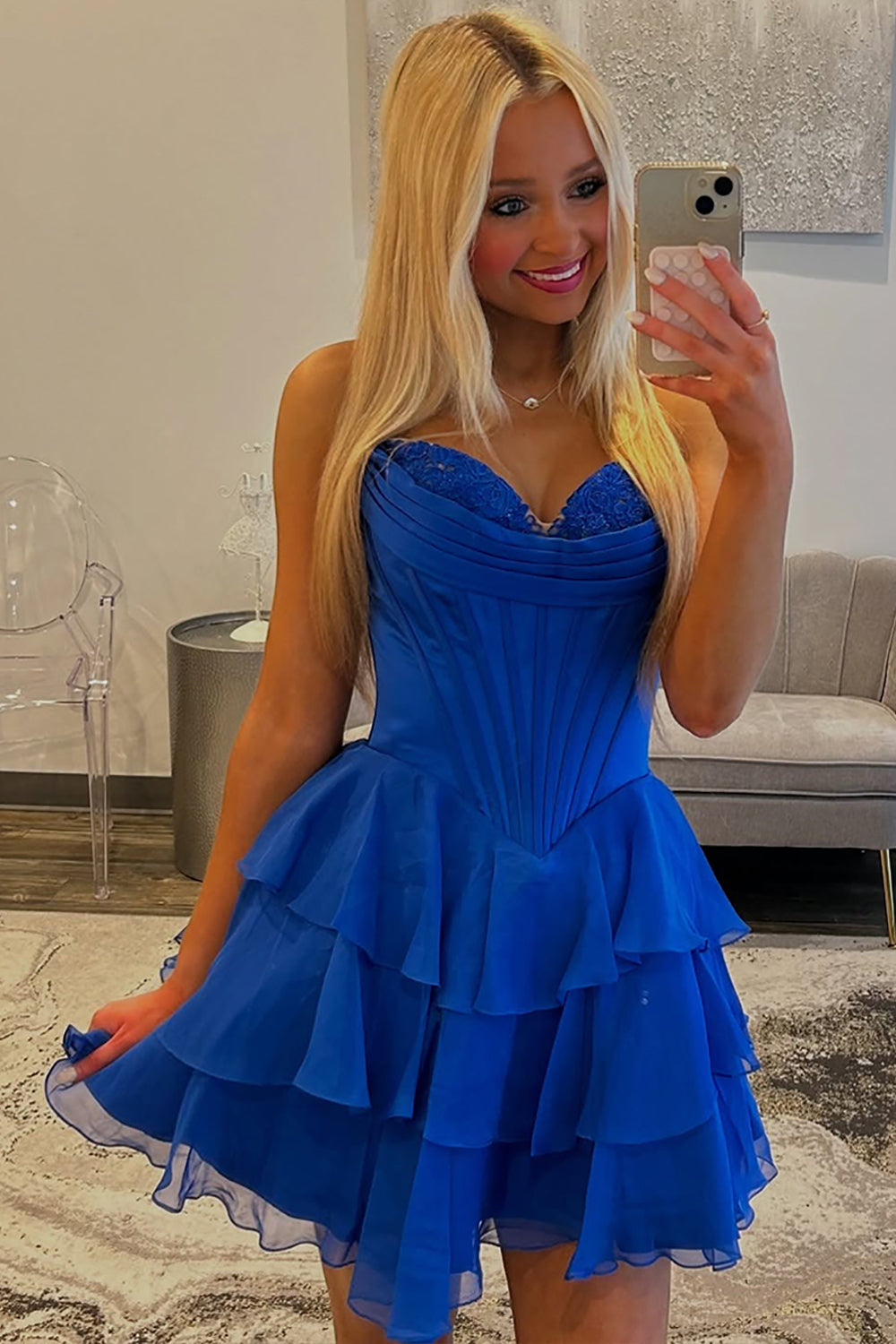 Dressystars Fuchsia A Line Homecoming Dresses Corset Short Cocktail Dresses With Ruffles