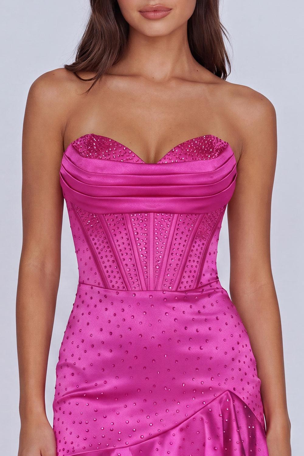 Dressystars Fuchsia Beaded Corset Ruffled Strapless Tight Short Homecoming Dress