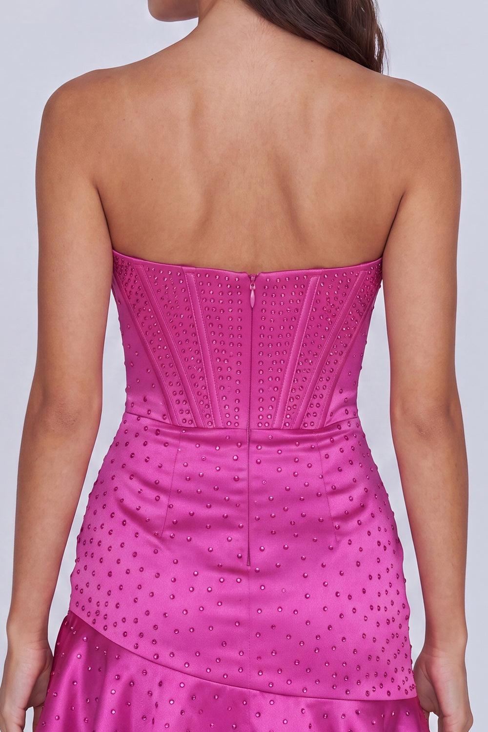 Dressystars Fuchsia Beaded Corset Ruffled Strapless Tight Short Homecoming Dress