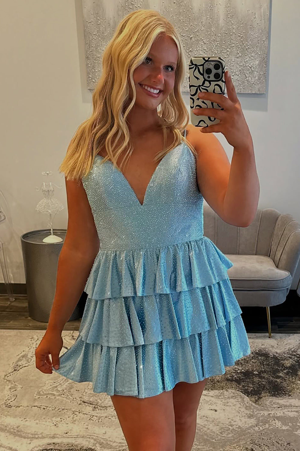 Dressystars Fuchsia Beaded Homecoming Dresses Tiered Ruffled A Line Short Cocktail Dresses