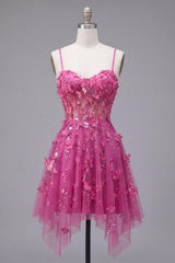 Dressystars Fuchsia Floral Beaded A-Line Corset Short Homecoming Dress