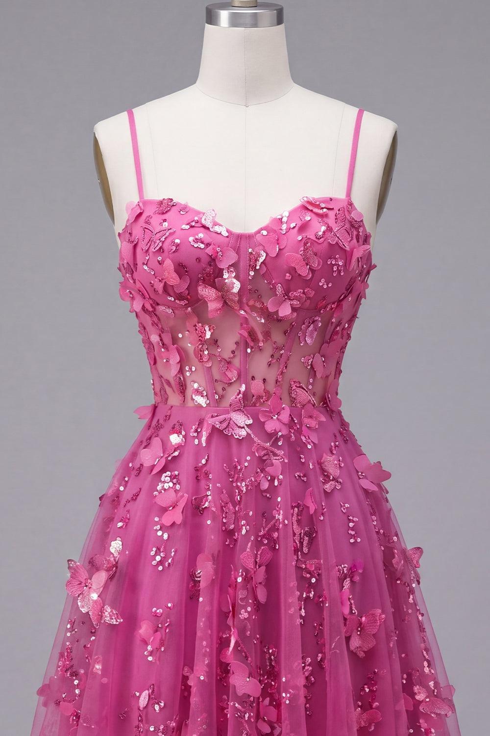 Dressystars Fuchsia Floral Beaded A-Line Corset Short Homecoming Dress