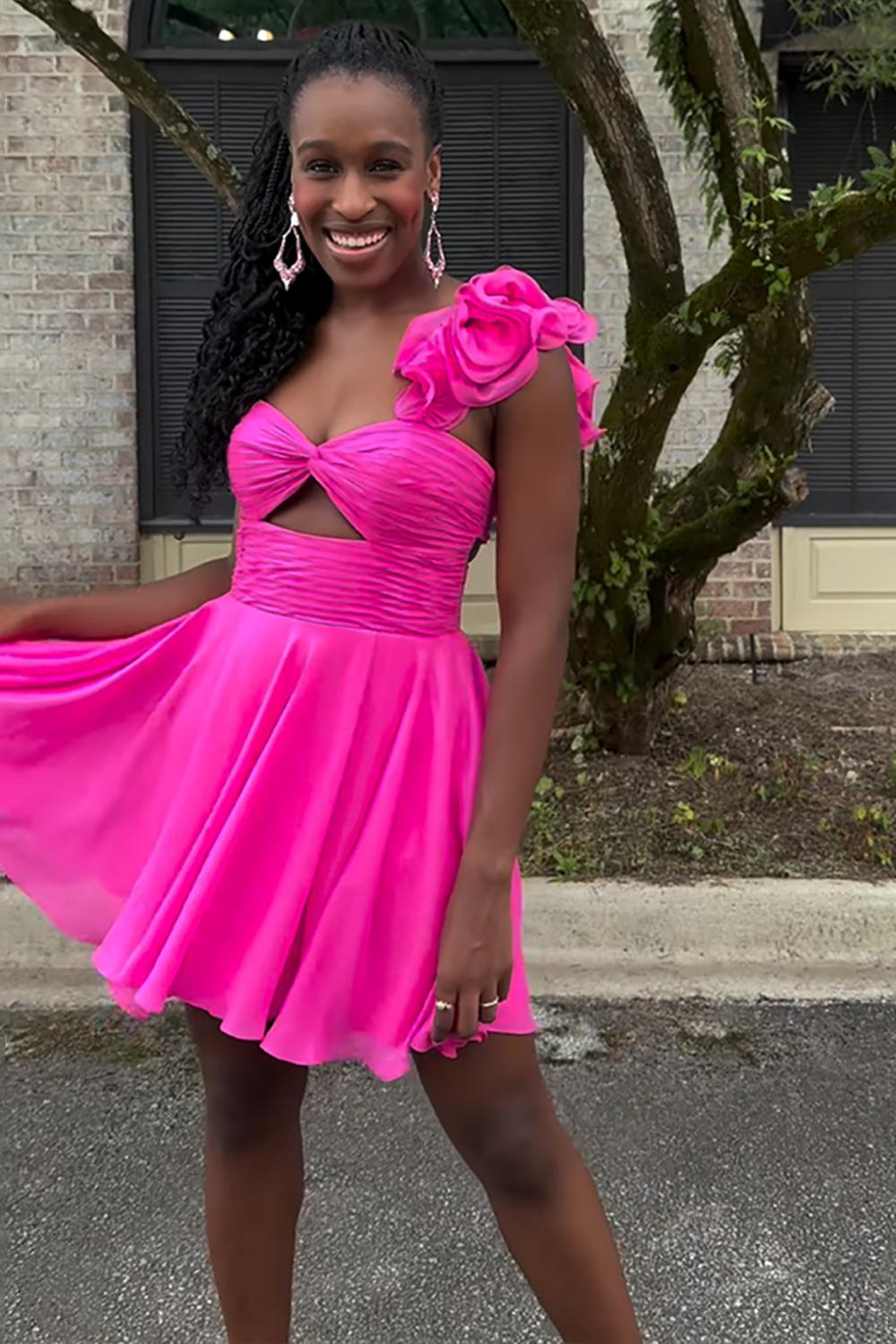 Dressystars Fuchsia Floral Homecoming Dresses Chiffon A Line Short Cocktail Dresses