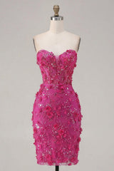 Dressystars Fuchsia Floral Sweetheart Beaded Corset Tight Short Homecoming Dress