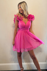 Dressystars Fuchsia Homecoming Dress A Line Floral Short Prom Dress