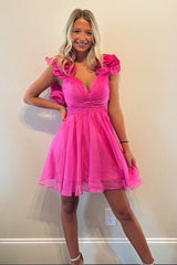 Dressystars Fuchsia Homecoming Dress A Line Floral Short Prom Dress