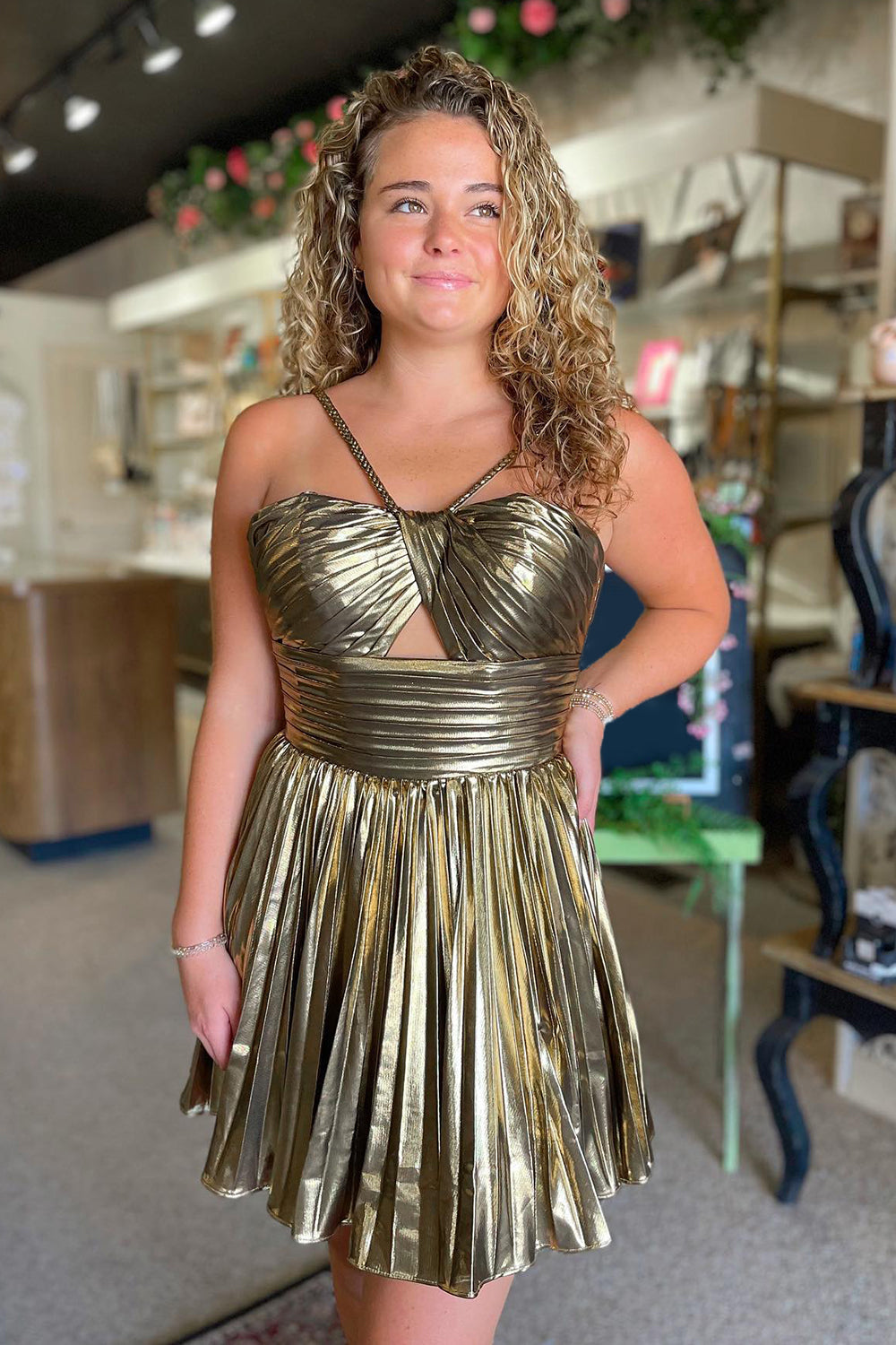 Dressystars Fuchsia Homecoming Dress A Line Halter Pleated Short Prom Dress