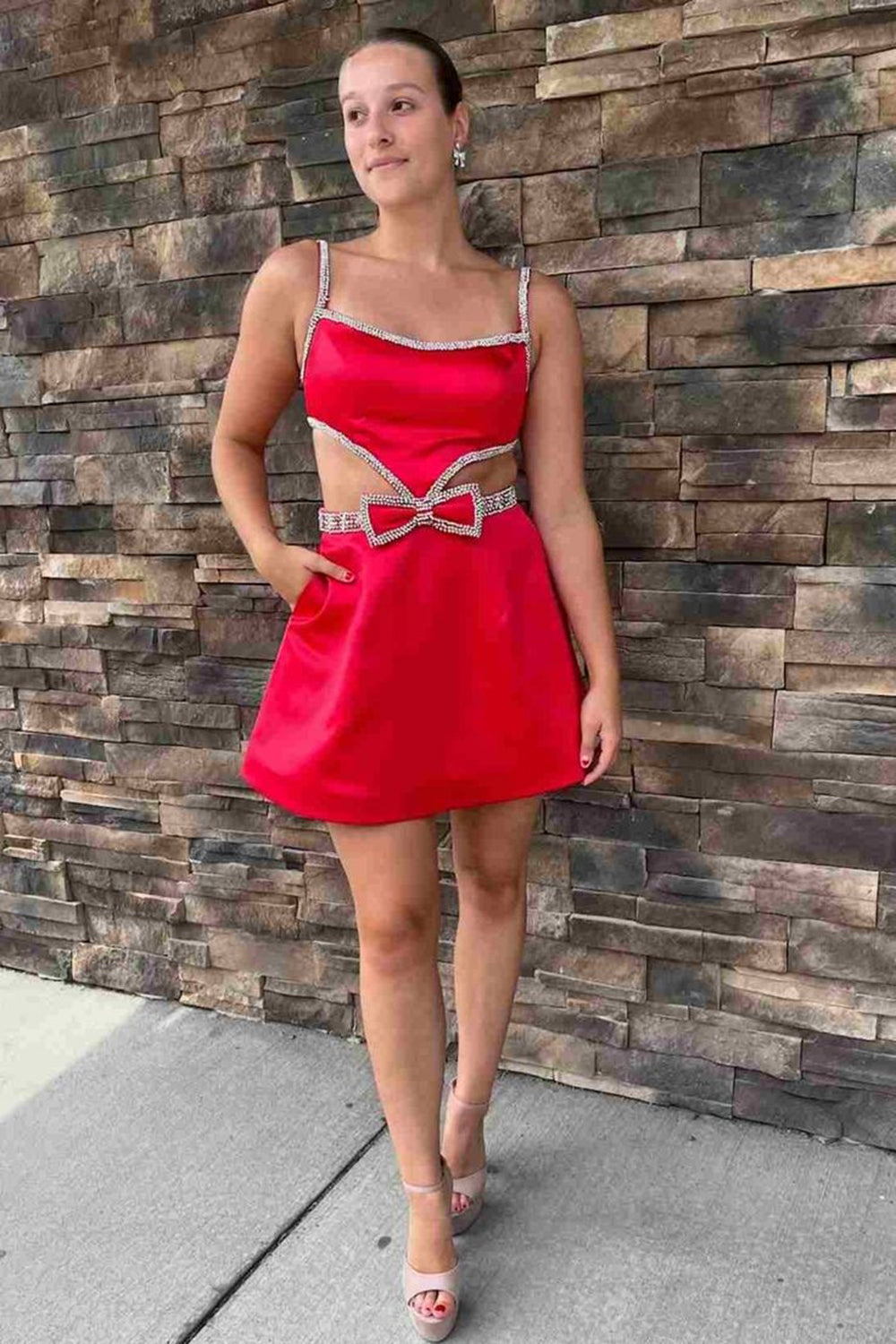 Dressystars Fuchsia Homecoming Dress A-Line Short Beaded Prom Dress with Bows