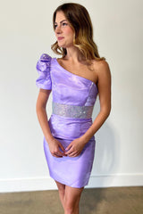 Dressystars Fuchsia Homecoming Dress Beaded One Shoulder Tight Short Prom Dress