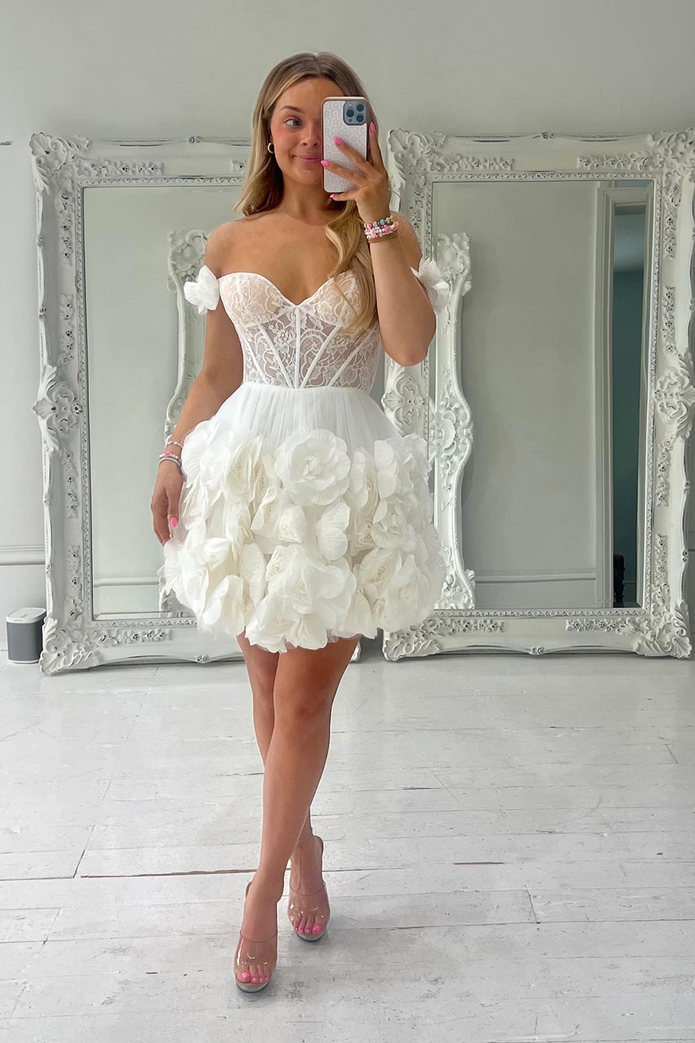 Dressystars Fuchsia Homecoming Dress Corset Floral Ruffled Short Prom Dress with Lace