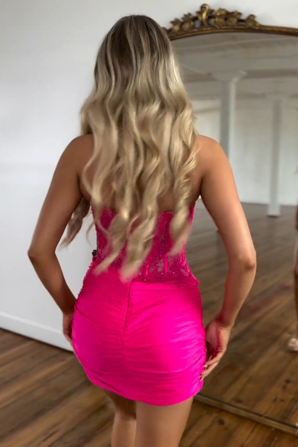 Dressystars Fuchsia Homecoming Dress Corset Sequin Short Tight Prom Dress