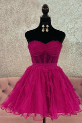 Dressystars Fuchsia Homecoming Dress Corset Sweetheart A-Line Short Tulle Prom Dress