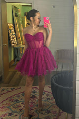 Dressystars Fuchsia Homecoming Dress Corset Sweetheart A-Line Short Tulle Prom Dress