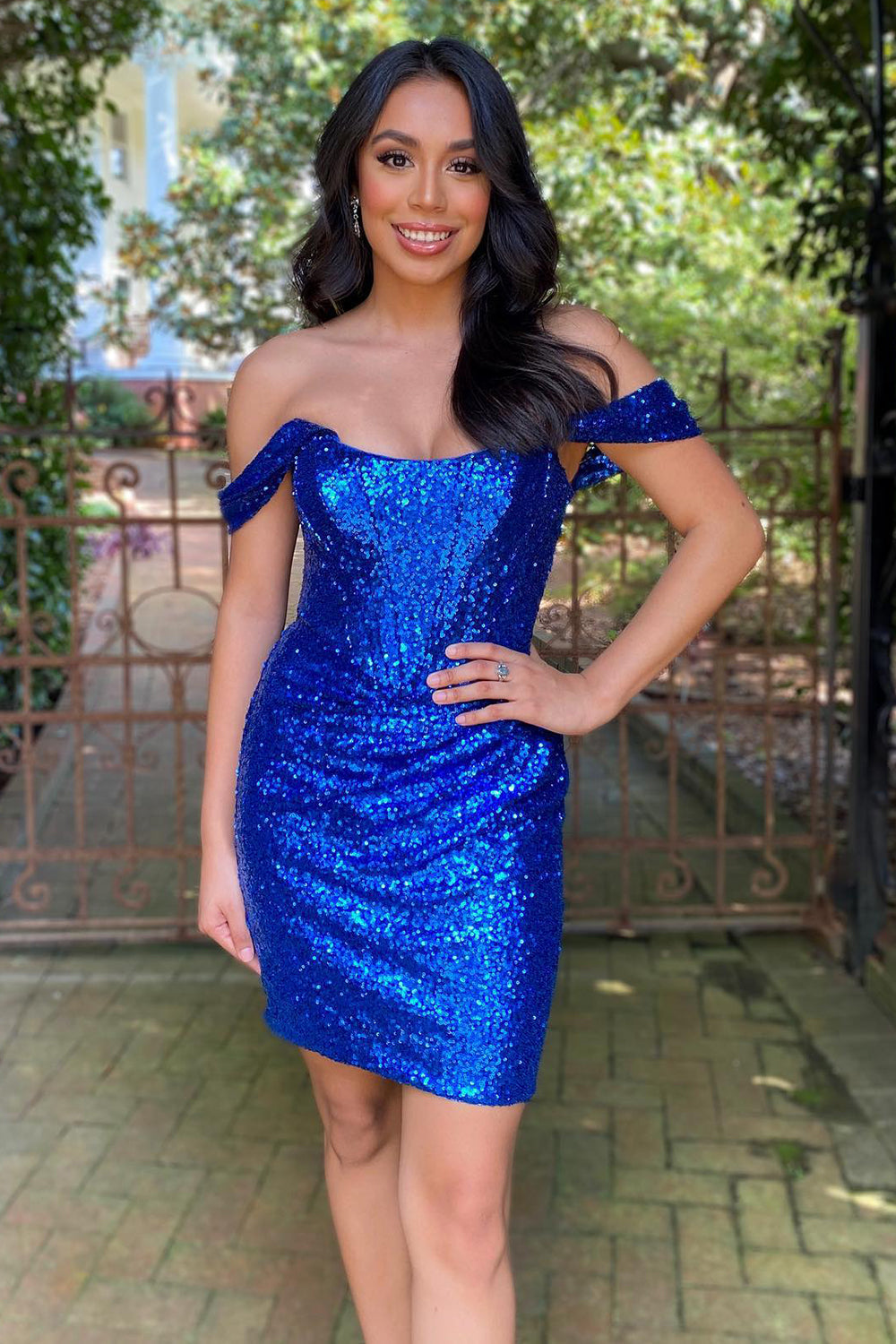 Dressystars Fuchsia Homecoming Dress Detachable Off the Shoulder Sequin Tight Prom Dress