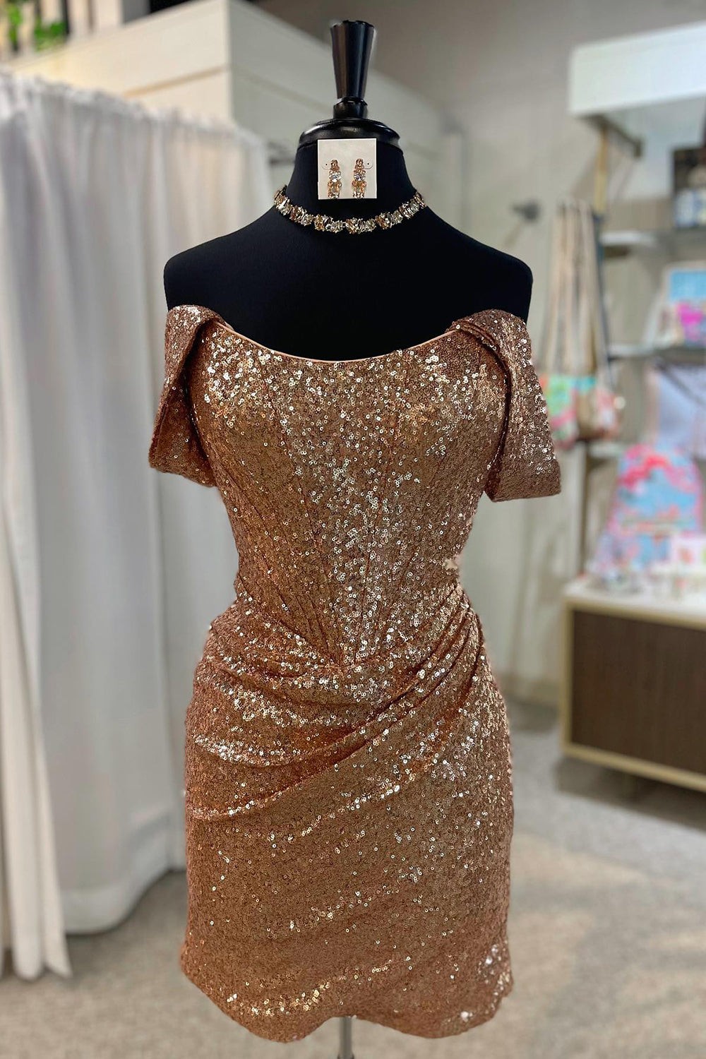 Dressystars Fuchsia Homecoming Dress Detachable Off the Shoulder Sequin Tight Prom Dress