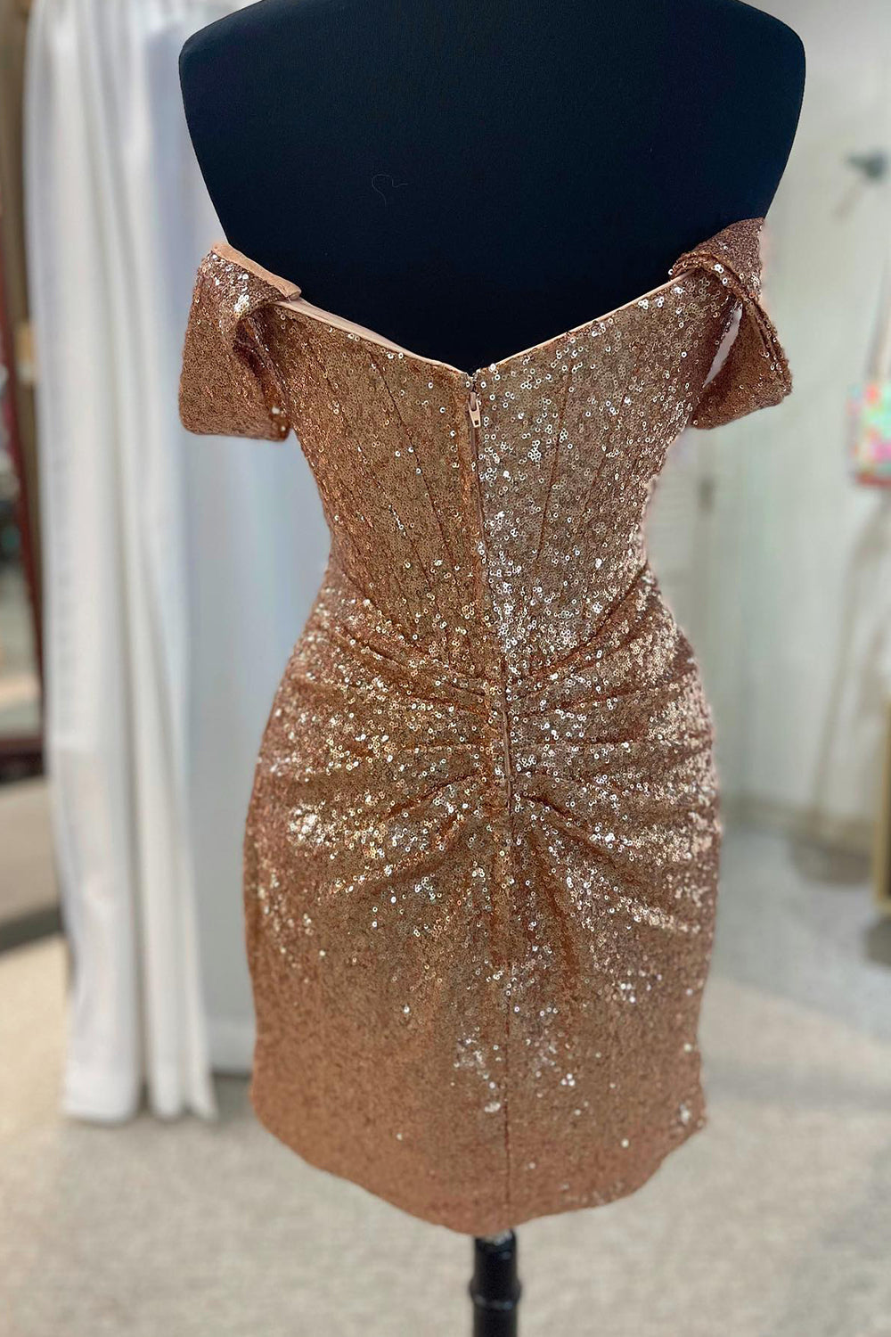 Dressystars Fuchsia Homecoming Dress Detachable Off the Shoulder Sequin Tight Prom Dress