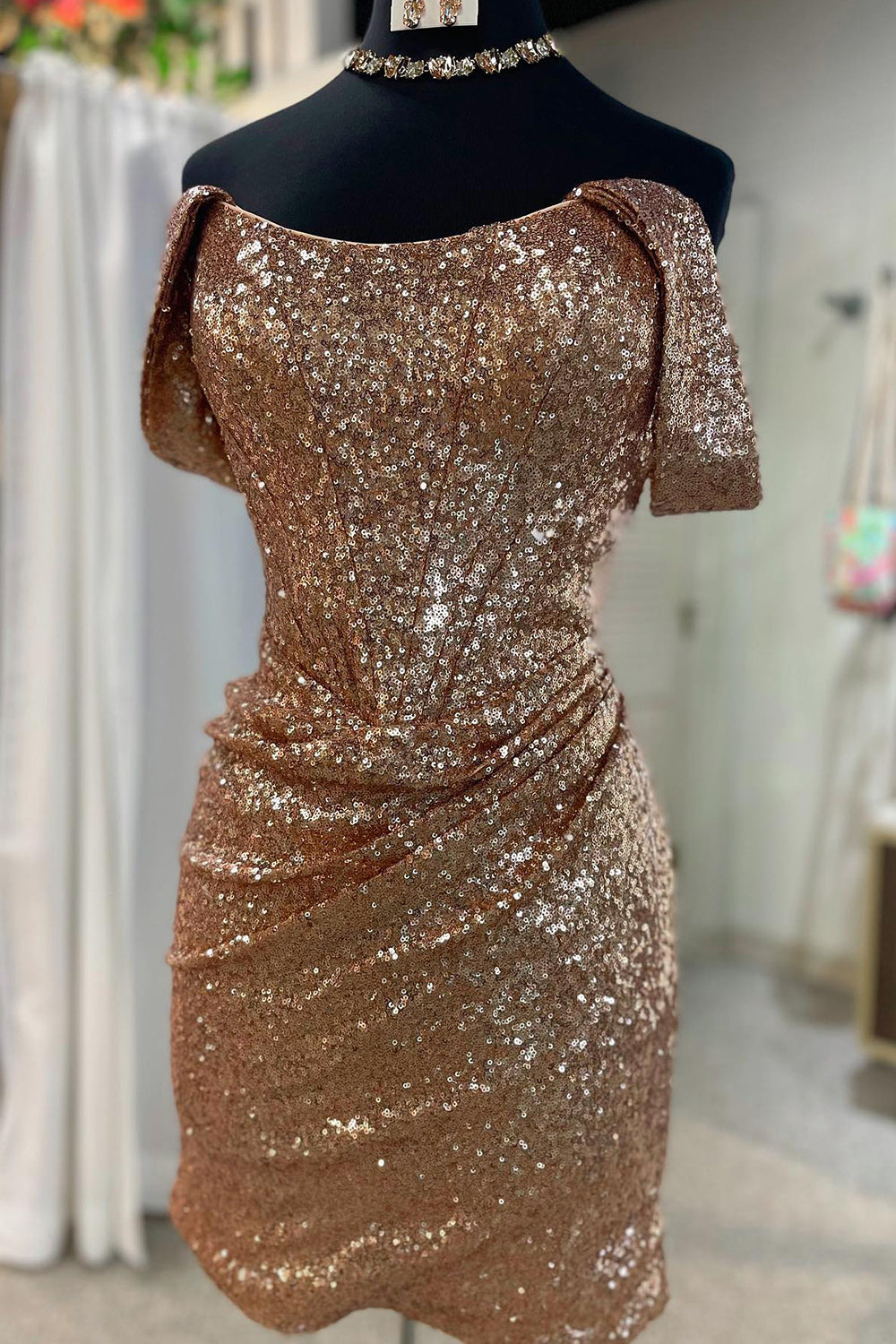 Dressystars Fuchsia Homecoming Dress Detachable Off the Shoulder Sequin Tight Prom Dress