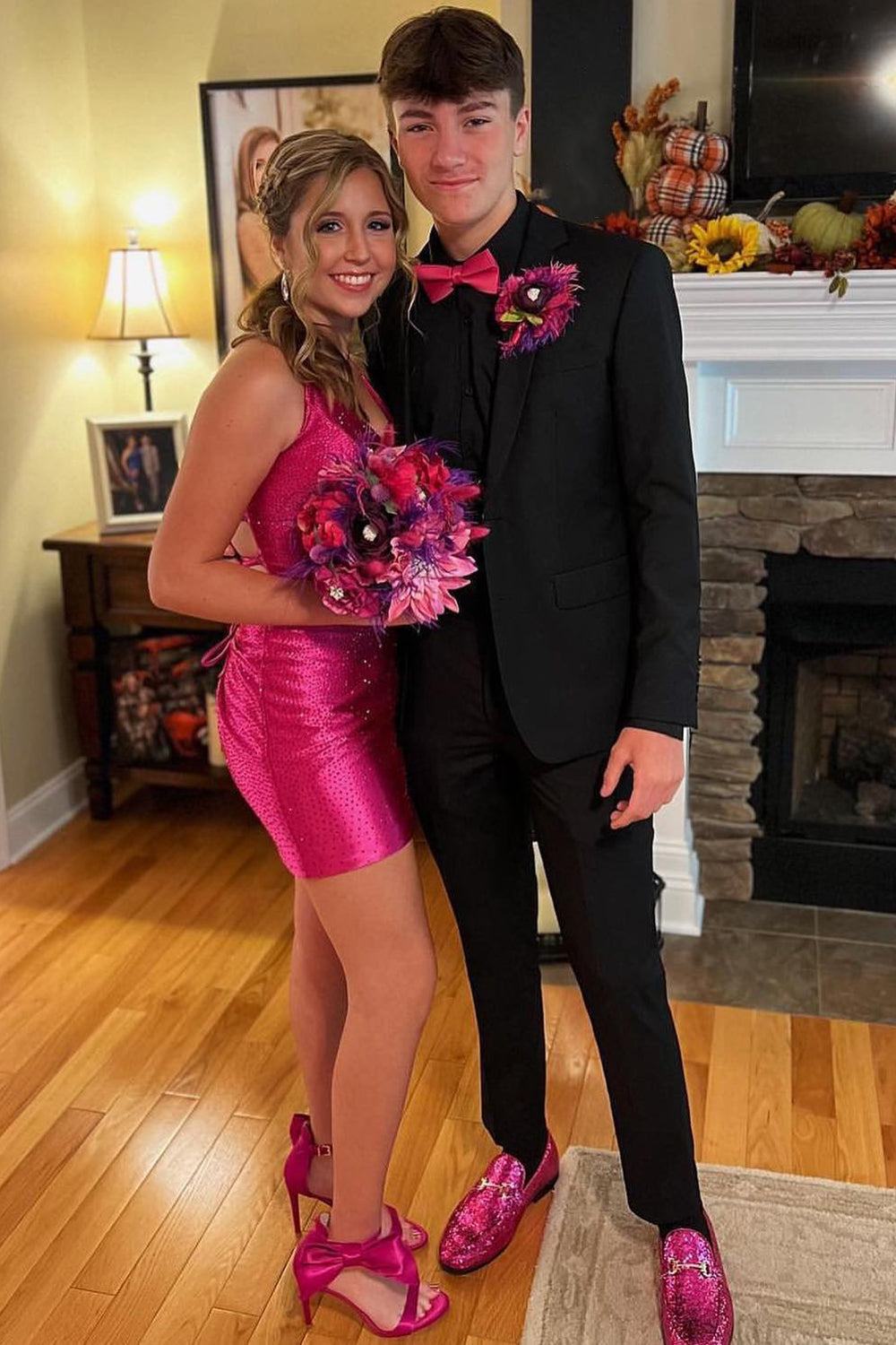 Dressystars Fuchsia Homecoming Dress Halter Tight Short Prom Dress with Beadings