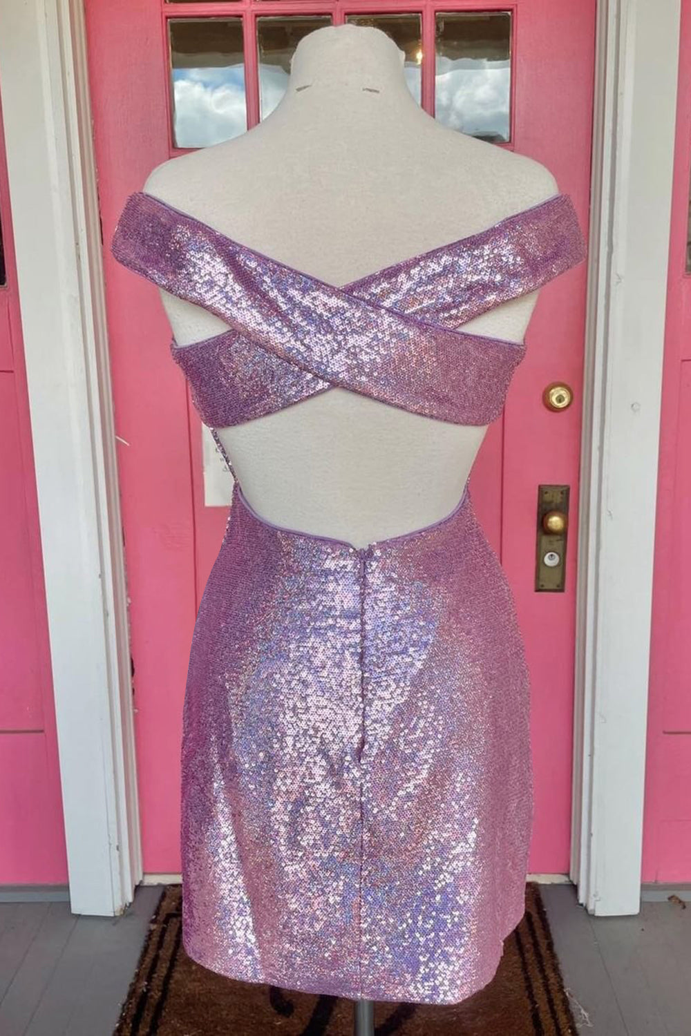 Dressystars Fuchsia Homecoming Dress Off The Shoulder Tight Short Prom Dress
