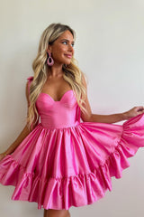Dressystars Fuchsia Homecoming Dress Satin A-Line Bowknot Cocktail Dress