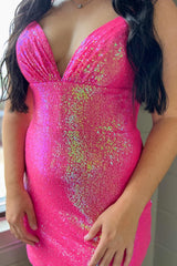 Dressystars Fuchsia Homecoming Dress Sequin Backless Tight Short Prom Dress