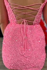 Dressystars Fuchsia Homecoming Dress Sequin Corset Tight Short Prom Dress