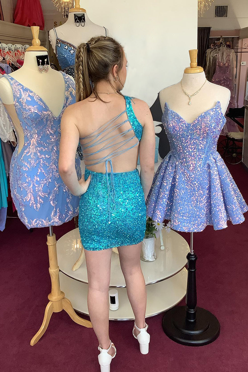 Dressystars Fuchsia Homecoming Dress Sequin Fringed Cut Out Tight Short Prom Dress