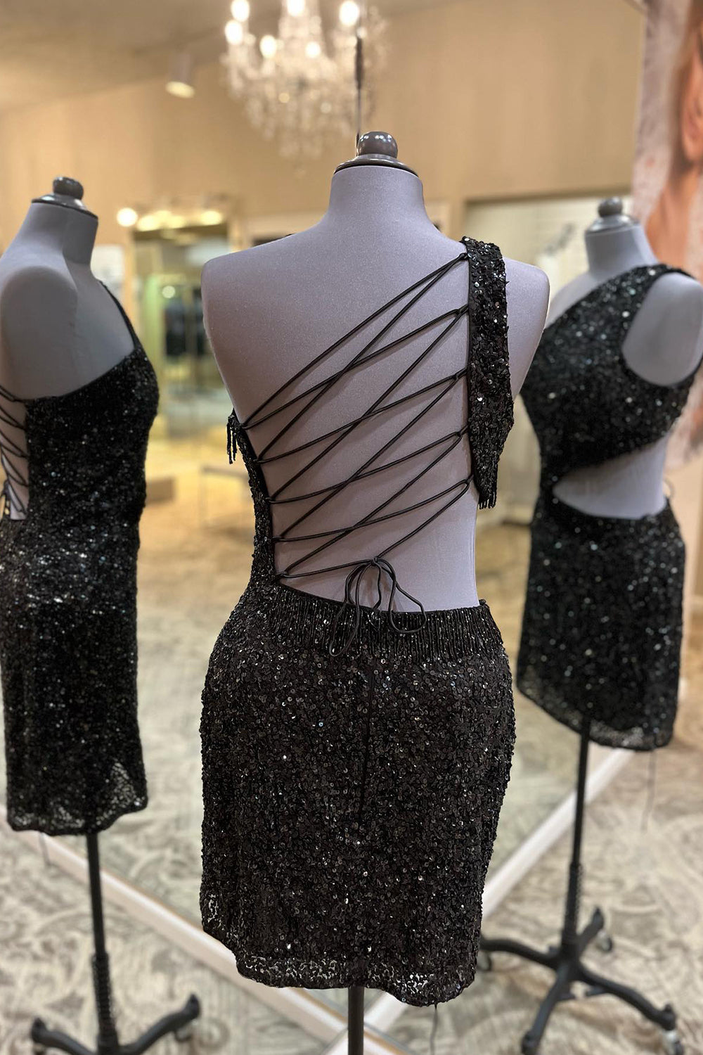 Dressystars Fuchsia Homecoming Dress Sequin Fringed Cut Out Tight Short Prom Dress