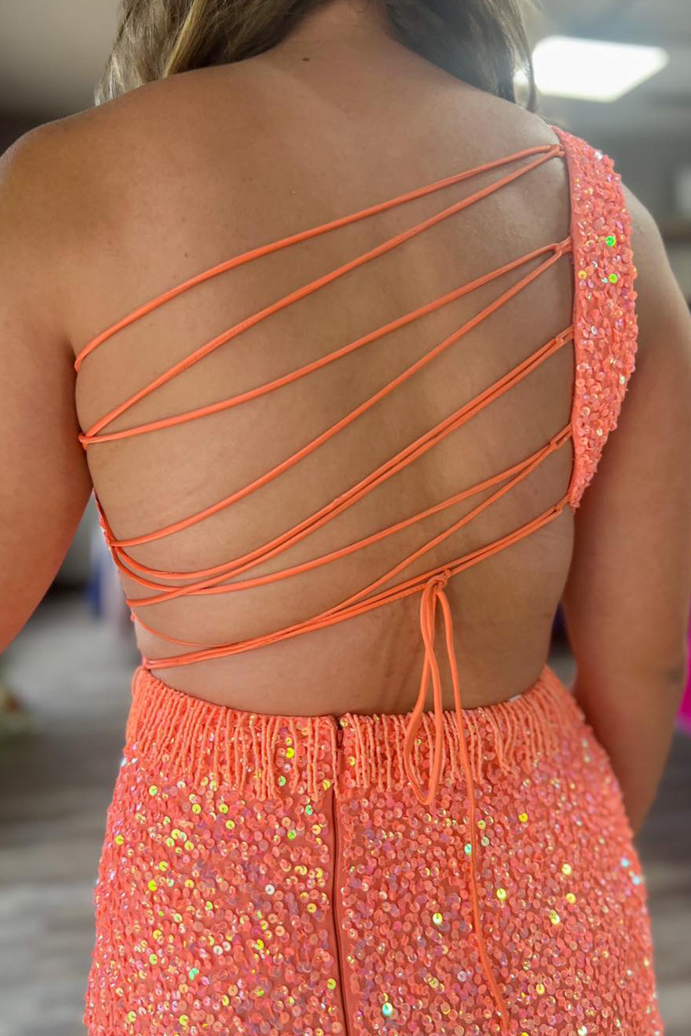 Dressystars Fuchsia Homecoming Dress Sequin Fringed Cut Out Tight Short Prom Dress